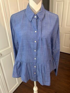Lilly Pulitzer Blue Button-Front Peplum Shirt